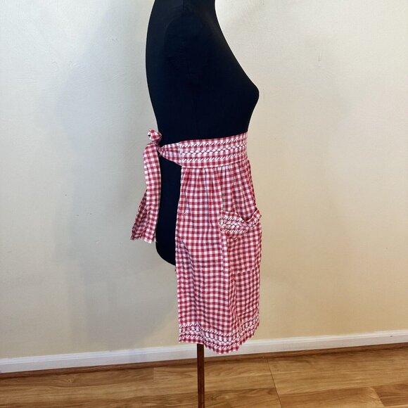 Womens Vtg Kitchen Apron Red Checkered Gingham Tie Back At Waist Cotton Retro - Picture 7 of 10